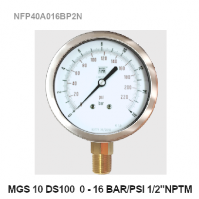 0-16Bar(0-230Psi) Ø 4&quot; Brass Lower 1/2&quot; NPT