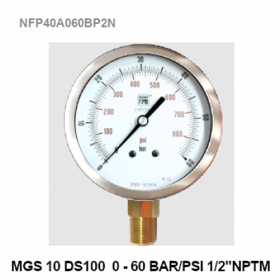 0-60Bar(0-860Psi) Ø 4" Brass Lower 1/2"NPT