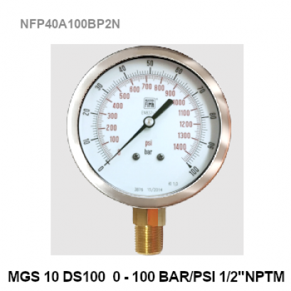 0-100Bar(0-1400Psi) Ø 4&quot; Brass Lower 1/2&quot;NPT