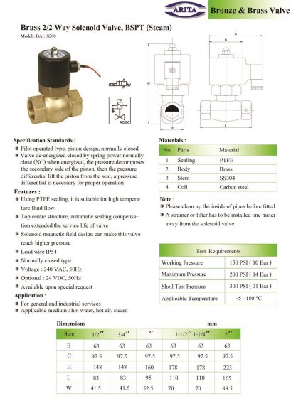 Brass 2/2 Way Solenoid Valve, BSPT (Water)