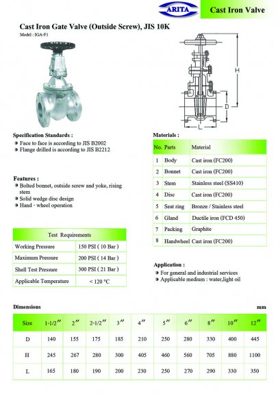 Cast Iron Gate Valve (OS&amp;Y), JIS 10K