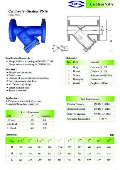 Cast Iron Y - Strainer, PN16