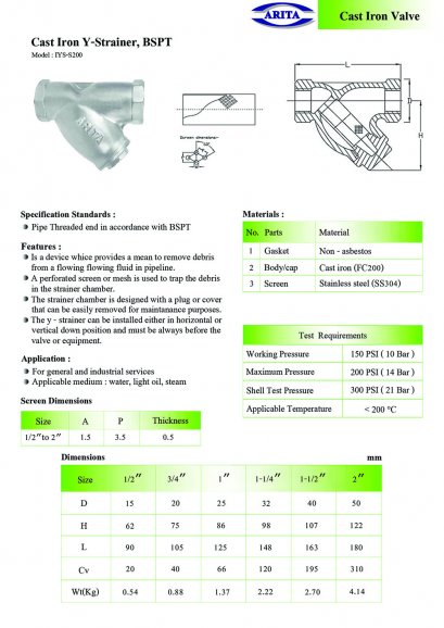 Cast Iron Y-Strainer, BSPT