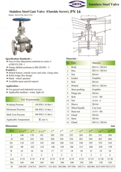 Stainless Steel Gate Valve (OS&Y), PN16