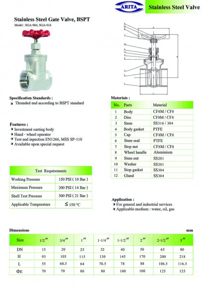 Stainless Steel Gate Valve, BSPT