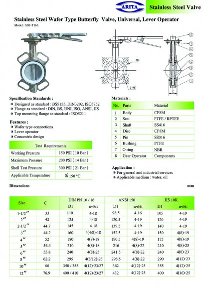 Stainless Steel Wafer Type Butterfly Valve, Universal