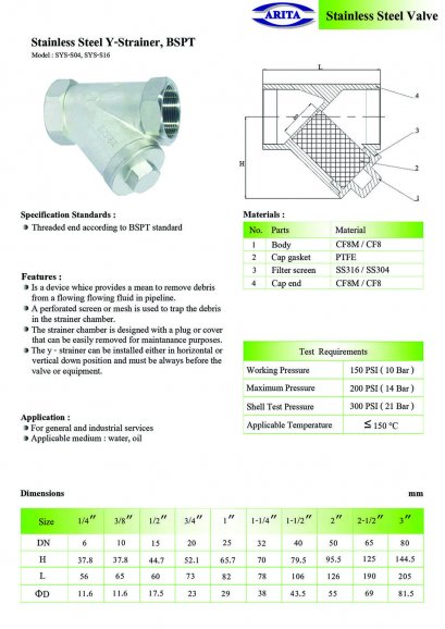 Stainless Steel Y-Strainer, BSPT