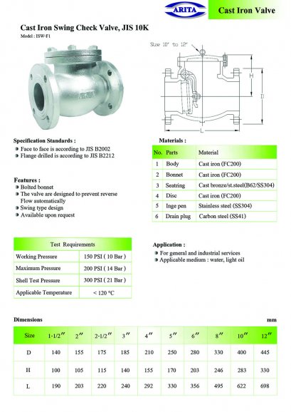 Cast Iron Swing Check Valve, JIS 10K