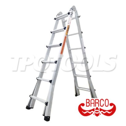 TPQ-BCHLC-0206 (จีน) บันไดอลูมิเนียมหัวล็อคยืดหด 2x6 รับน้ำหนักสูงสุด 150 กก. บันไดหัวล็อคยืดหด "BARCO"