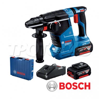 GBH187LI สวานโรตารี่ไร้สาย 18V ขนาด 24 มม .พร้อมแบตเตอรี่ 4 แอมป์ 2 ก้อน + แท่นชาร์จเร็ว GAL1880 (06119230K0) ONE CHUCK ใช้กับดอกสว่านก้านกลม, SDS PLUS