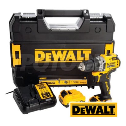 DCD701D2-B1 สว่านไขควงไร้สาย (ไร้แปรงถ่าน) 12V MAX ขนาด 10 มม. แรงบิดสูงสุด 57.5NM./1500RPM พร้อมแบตเตอรี่ 2.0 AH + แท่นชาร์จ ครบชุด (ลำตัวสั้น คลัชละเอียด) "DEWALT" ดีวอลท์