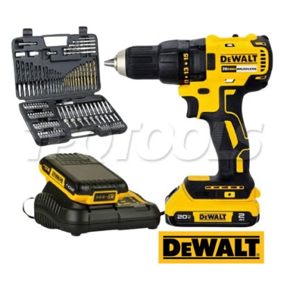 DCD7771D2A-B1 สว่านไขควงไร้สาย (ไร้แปรงถ่าน) 20V MAX ขนาด 13 มม. แรงบิดสูงสุด 65NM./1750RMP พร้อมแบตตอรี่ 2.0AH+แท่นชาร์จ แถมชุดดอก 109 ชิ้น ครบชุด "DEWALT" ดีวอลท์