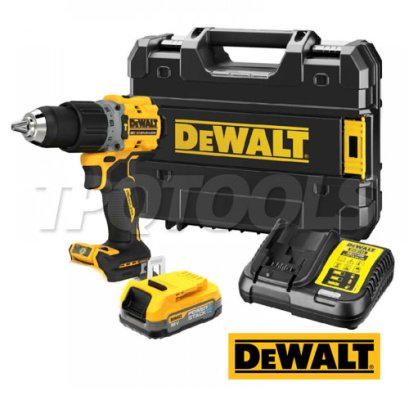 DCD805E1T-B1 สว่านกระแทกไร้สาย (ไร้แปรงถ่าน) 20V MAX ขนาด 13มม. แรงบิด 90NM./ 2000RPM-34000RPM พร้อมแบตเตอรี่ POWERSTACK+แท่นชาร์จ (ครบชุด) "DEWALT" ดีวอลท์