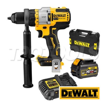 DCD999TI-B1 สว่านกระแทกไร้สาย 20V MAX (ไร้แปรงถ่าน) ขนาด 13 มม. แรงบิดสูงสุด 126NM./2250RPM-38250RPM พร้อมแบตเตอรี่ 6.0AH FLEXVOLT + แท่นชาร์จ (ครบชุด) "DEWALT" ดีวอลท์