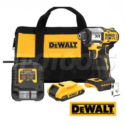 DCF845D1A-B1 ไขควงกระแทกไร้สาย (ไร้แปรงถ่าน) 20V MAX ขนาด HEX 6.35 มม. แรงบิดสูงสุด 205 NM. ความเร็วรอบ 3400 RPM อัตรากระแทกสูง 4200 RPM ขันสกรูไว พร้อมแบตเตอรี่ 2.0AH + แท่นชาร์จ + แถมดอกไขควง 2 ชิ้น "DEWALT" ดีวอลท์