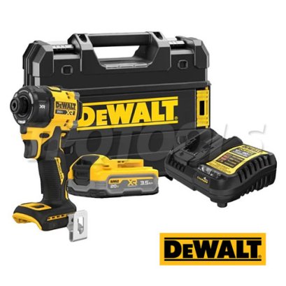DCF870S1T-B1 ไขควงกระแทกไร้สาย (ไร้แปรงถ่าน) 20V MAX ขนาด HEX 6.35 มม. แรงบิดสูงสุด 56 NM. ความเร็วรอบ 3000 RPM พร้อมแบตเตอรี่ POWERSTACK 3.5AH "DEWALT" ดีวอลท์