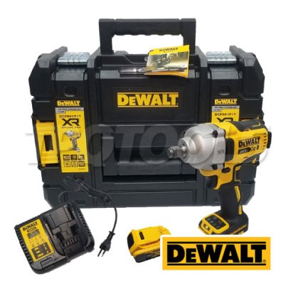 DCF891P1T-B1 บล็อกกระแทกไร้สาย 1/2" 20VMAX (ขนาดกลาง) ไร้แปรงถ่าน แรงบิดสูงสุด 812NM. ความเร็วรอบ 2000RPM พร้อมแบตเตอรี่ 3.0AH + แท่นชาร์จ "DEWALT" ดีวอลท์