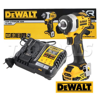 DCF901P1G-QW บล็อกกระแทกไร้สาย 1/2" 12V MAX (ขนาดเล็กน้ำหนักเบา) ไร้แปรงถ่าน แรงบิดสูงสุด 340 NM. ความเร็วรอบ 2850 RPM พร้อมแบตเตอรี่ 5.0AH + แท่นชาร์จ "DEWALT" ดีวอลท์