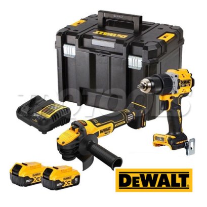 DCK2216P2T-B1 ชุดคอมโบสว่านกระแทกไร้สาย+เครื่องเจียรไร้สาย 20V MAX. พร้อมแบตเตอรี่ 5.0AH (2 ก้อน) + แท่นชาร์จเร็ว + กล่อง TSTAK DEEP "DEWALT" ดีวอลท์