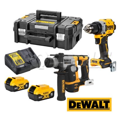 DCK2215P2T-B1 ชุดคอมโบสว่านไขควงไร้สาย + สว่านโรตารี่ไร้สาย 20V MAX. พร้อมแบตเตอรี่ 5.0AH (2 ก้อน) + แท่นชาร์จเร็ว + กล่อง TSTAK DEEP "DEWALT" ดีวอลท์