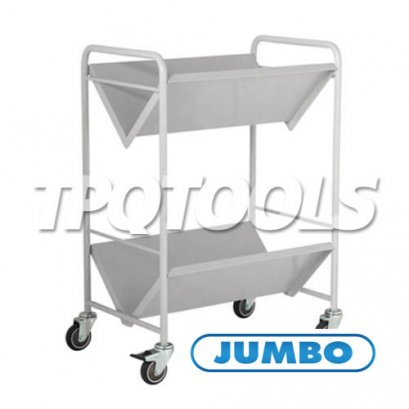 FL2-0604 รถเข็นถาดเหล็ก2 ชั้น ตัววี มีล้อใช้สำนักงานทั่วไป JUMBO
