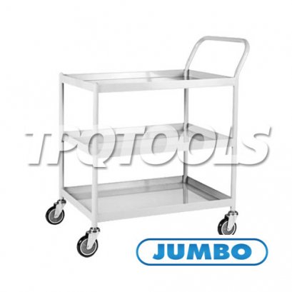 PT3-5007 รถเข็นถาดเหล็กพ่นสี 3 ชั้น มือจับข้างเดียวแบบเชื่อมติดทั้งคัน 840x508x990 มม. รับน้ำหนัก 150 กก. JUMBO