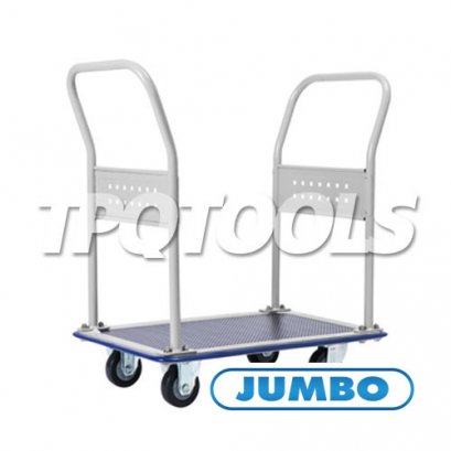 HB-212JT รถเข็นพื้นเหล็กชั้นเดียวแบบติดแผงแขวน มือจับ 2 ข้างพับไม่ได้ รับน้ำหนัก 370 กก. JUMBO
