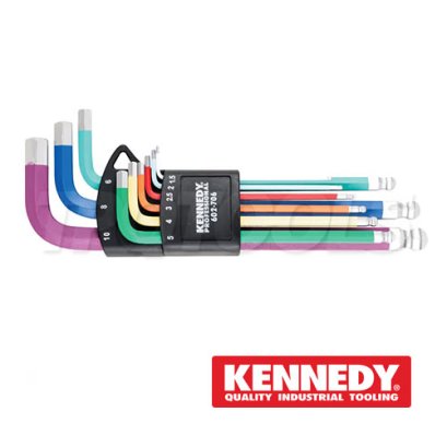 KEN-601-8446K ชุดประแจแอลสีรุ้งหัวบอลยาว 1.5-10 มม. KENNEDY 9 PCS. METRIC, BALLEND HEX KEY SET
