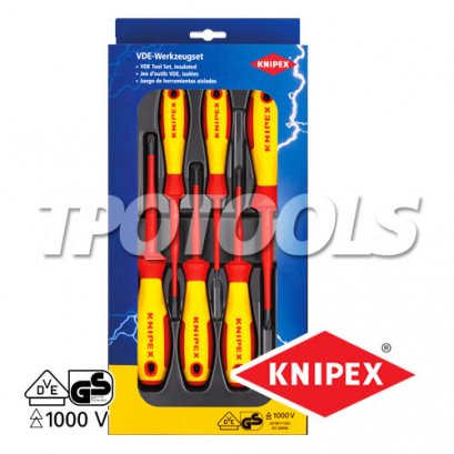KNIPEX 002012V04 ไขควงชุดปากแบน-แฉก 6 ตัว (แบน/แฉก/PZ) หุ้มฉนวน VDE1000V KNIPEX คะนิเพค คีมช่างมืออาชีพอันดับ 1 MADE IN GERMANY