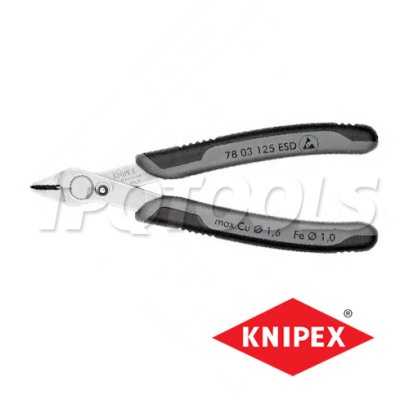KNIPEX 7803125ESD คีมตัดงานละเอียดแม่นยำอิเล็กทรอนิกส์ 0.2-1.6 มม. ยาว 125 มม. / 5 นิ้ว กันไฟฟ้าสถิต (ด้ามดำ/เทา) KNIPEX คะนิเพค คีมช่างมืออาชีพอันดับ 1 MADE IN GERMANY