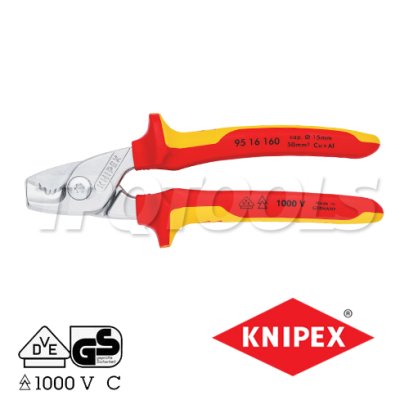KNIPEX 9516160 กรรไกรตัดสายไฟ-สายเคเบิ้ล VDE1000 ความยาวทั้งตัว 160 มม. ด้ามฉนวนกันไฟฟ้า โครวานาเดียม KNIPEX คะนิเพค คีมช่างมืออาชีพอันดับ 1 MADE IN GERMANY
