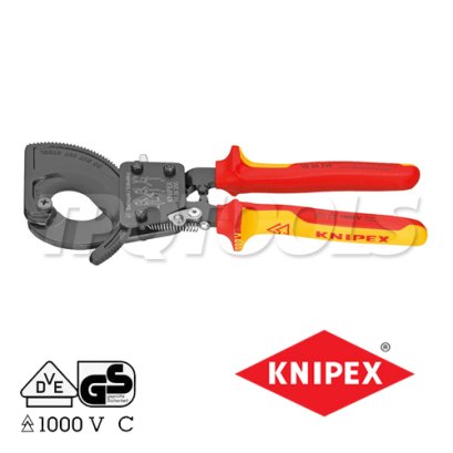 KNIPEX 9536250 กรรไกรตัดสายเคเบิ้ลผ่อนแรง (เฟืองล้อ) รุ่นผ่อนแรง ความยาวทั้งตัว 250 มม. รุ่นด้ามฉนวนกันไฟฟ้า VDE1000 KNIPEX คะนิเพค คีมช่างมืออาชีพอันดับ 1 MADE IN GERMANY