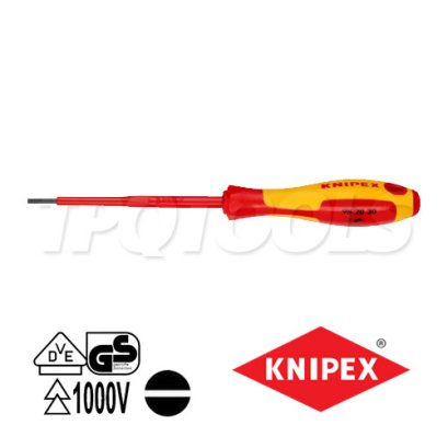 KNIPEX 982030 ไขควงปากแบน  ขนาดหัว 3.0x100x202 มม. (หัวไขควง+ความยาวแกน+ความยาวทั้งตัว) VDE1000V ด้ามฉนวนกันไฟฟ้า  KNIPEX คะนิเพค คีมช่างมืออาชีพอันดับ 1 MADE IN GERMANY