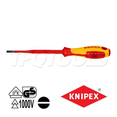KNIPEX 982055SL ไขควงแกนสลิมปากแบน VDE1000V ด้ามฉนวนการไฟฟ้า ขนาดหัว 5.5 (1.0 มม.)x125x232 มม. (หัวไขควง+ความยาวแกน+ความยาวทั้งตัว) KNIPEX คะนิเพค คีมช่างมืออาชีพอันดับ 1 MADE IN GERMANY