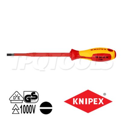 KNIPEX 982065SL ไขควงแกนสลิมปากแบน VDE1000V ด้ามฉนวนการไฟฟ้า ขนาดหัว 6.5 (1.2 มม.)x150x262 มม. (หัวไขควง+ความยาวแกน+ความยาวทั้งตัว) KNIPEX คะนิเพค คีมช่างมืออาชีพอันดับ 1 MADE IN GERMANY