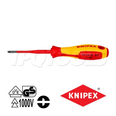 KNIPEX 982401SLS ไขควงแกนสลิมสำหรับสกรูหัวแบน-แฉก VDE1000V ด้ามฉนวนการไฟฟ้า ขนาดหัว PH/S1x80x187 มม. (หัวไขควง+ความยาวแกน+ความยาวทั้งตัว) KNIPEX คะนิเพค คีมช่างมืออาชีพอันดับ 1 MADE IN GERMANY