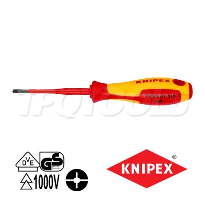 KNIPEX 982501SLS ไขควงแกนสลิมปาก PZ+แบน ขนาดหัว PZ/S1x80x187 มม. (หัวไขควง+ความยาวแกน+ความยาวทั้งตัว) VDE1000V ด้ามฉนวนการไฟฟ้า KNIPEX คะนิเพค คีมช่างมืออาชีพอันดับ 1 MADE IN GERMANY