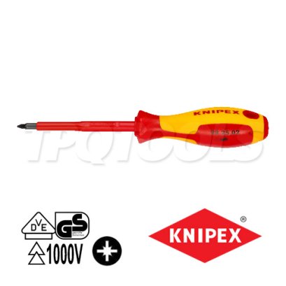 KNIPEX 982502 ไขควงปาก PZ VDE1000V ด้ามฉนวนกันไฟฟ้า ขนาดหัว PZ2x100x212 มม. (หัวไขควง+ความยาวแกน+ความยาวทั้งตัว) KNIPEX คะนิเพค คีมช่างมืออาชีพอันดับ 1 MADE IN GERMANY
