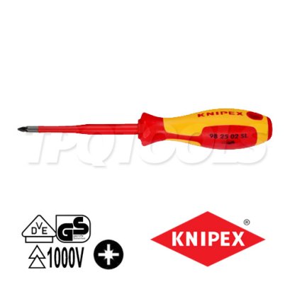 KNIPEX 982502SL ไขควงแกนสลิมปาก PZ ขนาดหัว PZ2x100x212 มม. (หัวไขควง+ความยาวแกน+ความยาวทั้งตัว) VDE1000V ด้ามฉนวนการไฟฟ้า KNIPEX คะนิเพค คีมช่างมืออาชีพอันดับ 1 MADE IN GERMANY