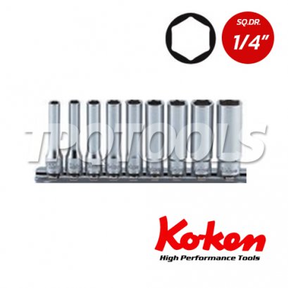 RS2300A/9 ลูกบล็อก ยาว 6P ชุด 9 ชิ้น SQ.DR.1/4&quot; Deep Socket Set on Rail