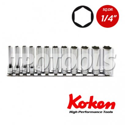 RS2300M/12 ลูกบล็อก ยาว 6P ชุด 12 ชิ้น SQ.DR.1/4&quot;  Deep Socket Set on Rail