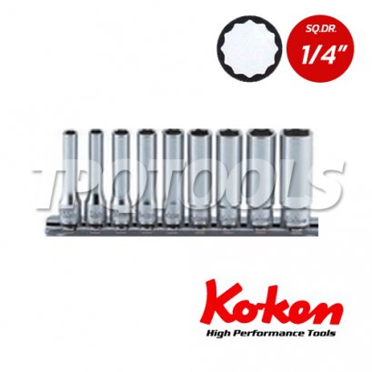 RS2305A/9 ลูกบล็อก ยาว 12P ชุด 9 ชิ้น  SQ.DR.1/4&quot; Deep Socket Set on Rail