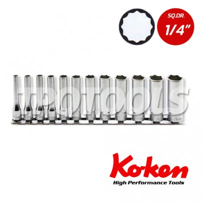 RS2305M/12 ลูกบล็อก ยาว 12P ชุด 12 ชิ้น SQ.DR.1/4&quot; Deep Socket Set on Rail