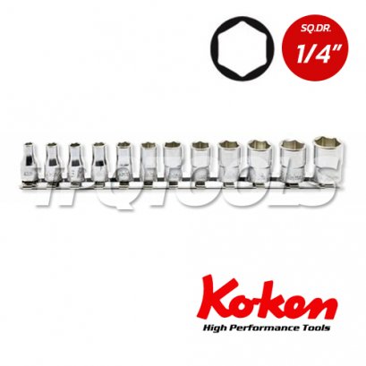 RS2400M/12 ลูกบล็อก สั้น 6P ชุด 12 ชิ้น SQ.DR.1/4&quot; Socket Set on Rail