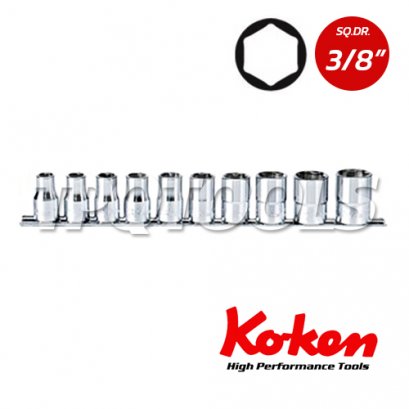 RS3400M/8 ลูกบล็อก สั้น 6P ชุด 8 ชิ้น  SQ.DR.3/8&quot; Socket Set on Rail