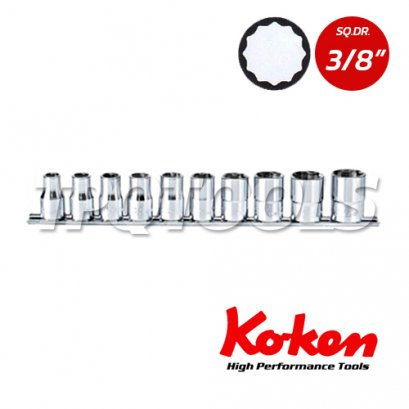 RS3405M/12 ลูกบล็อก สั้น 12P ชุด 12 ชิ้น  SQ.DR.3/8&quot;  Socket Set on Rail