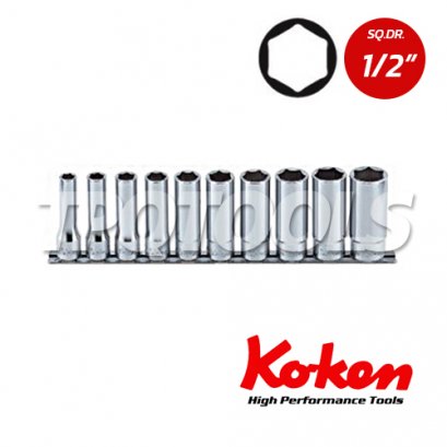 RS4300A/10 ลูกบล็อก ยาว 6P ชุด 10 ชิ้น SQ.DR.1/2&quot; Deep Socket Set on Rail