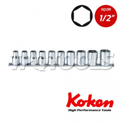 RS4401M/10 ลูกบล็อก สั้น 6P SQ.DR 1/2&quot; ชุด 10 ชิ้น  Handy-Endy Socket Set on Rail
