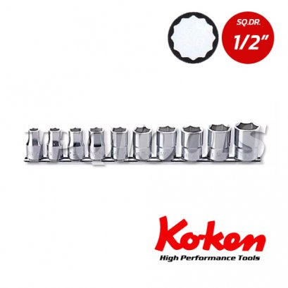 RS4405M/10 ลูกบล็อก สั้น 12P  SQ.DR.1/2&quot; ชุด 10 ชิ้น  Socket Set on Rail