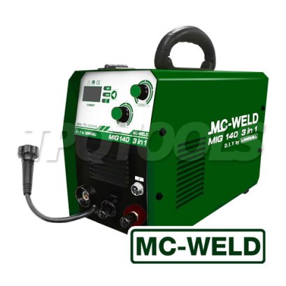 MIG140 "MC-WELD" เครื่องเชื่อม ซีโอทู MC-WELD MIG140 (3 in 1) แรงดันไฟฟ้าขาเข้า AC220V ความถี่ขาเข้า 50/60 สามารถใช้กับลวดฟลักคอร์ Flux cored แบบไม่ใช้แก็ส 1 Kg แม็กเวล